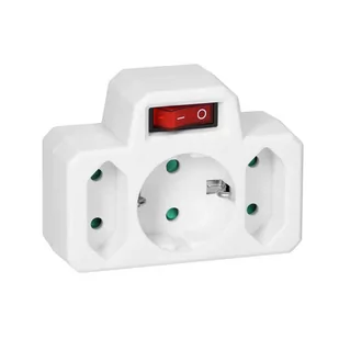 Orno Rozgałęźnik 1x2P+Z (Schuko), 2x2P/II z włącznikiem, biały - Rozgałęźniki - miniaturka - grafika 1