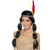 Dodatki do strojów karnawałowych - Smiffys Peruka party "Amerykańska Indianka z warkoczykami", czarna - miniaturka - grafika 1