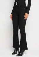 Spodnie damskie - Czarne Jeansy Dzwony z Bawełną z Wysokim Stanem Ozdobione Guzikami Nevilisa - miniaturka - grafika 1