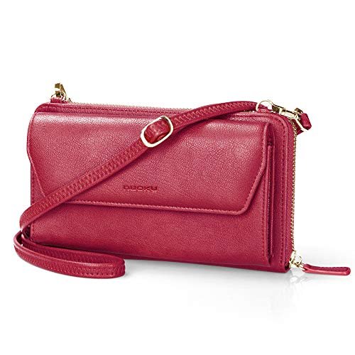 nuoku Portfel damski, portmonetka ze sztucznej skóry poliuretanowej, ochrona RFID, duża pojemność, czerwony - czerwony (wine red) - m