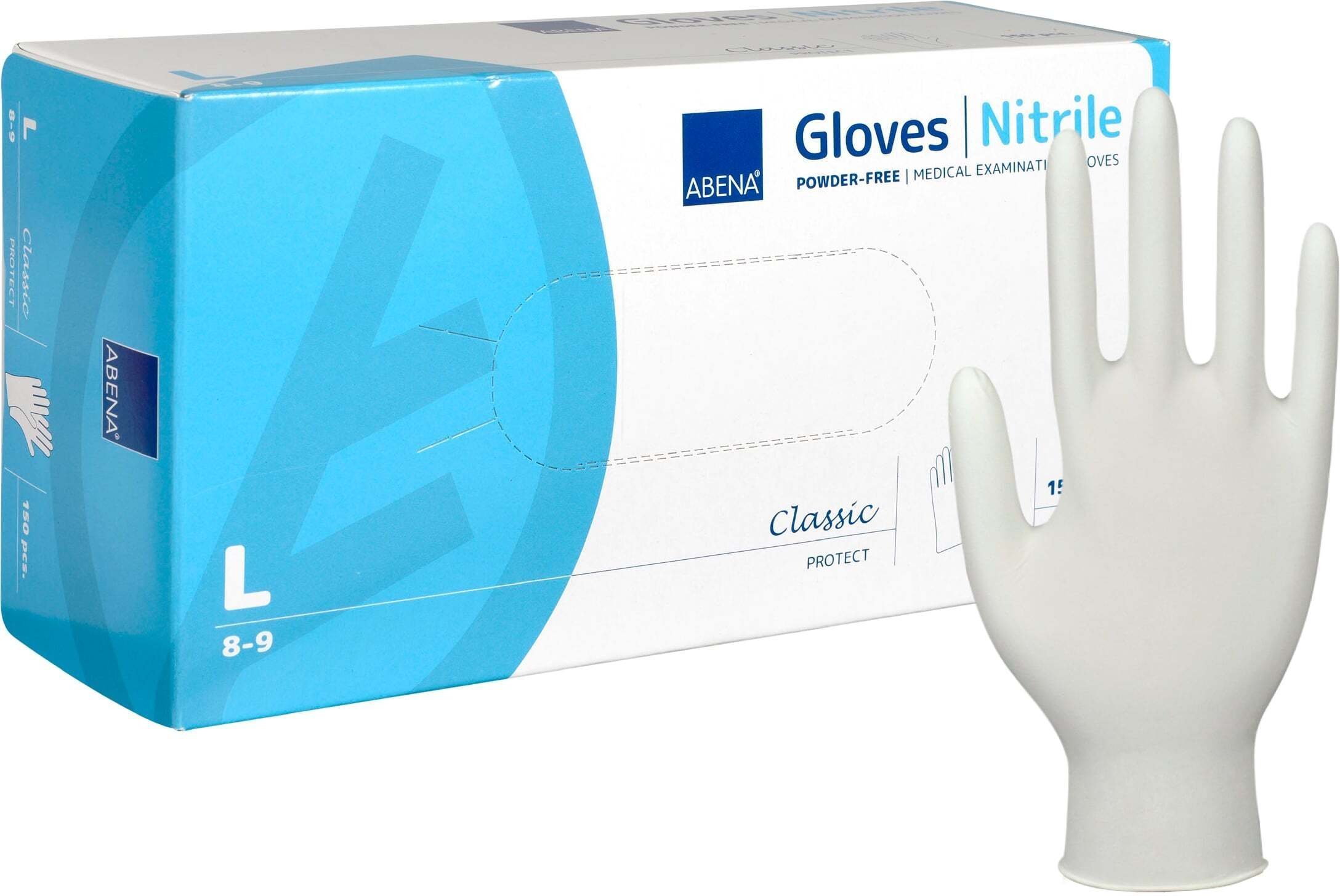 Abena Examination glove Classic Protect size L white nitrile powder-free 150 pcs.