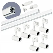 Lampy sufitowe - Zestaw szynowy 3 fazowy szyna 1m+2m, 6x Lampa, łącznik prosty Biały komplet - miniaturka - grafika 1