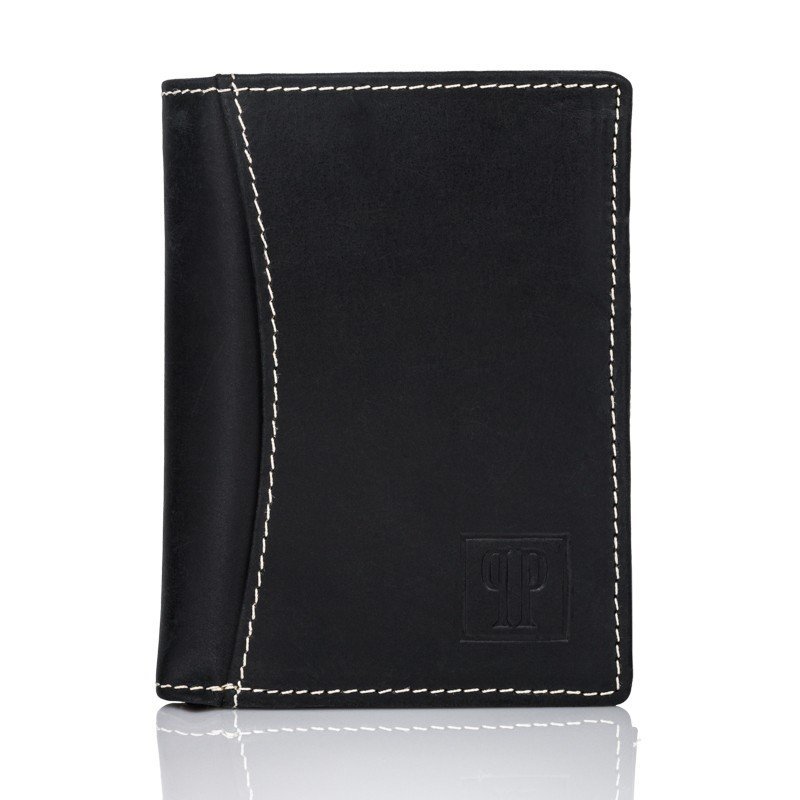 Skórzany Portfel Męski Vintage Czarny T-13-Bl