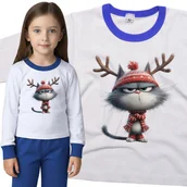 Piżamy dla dziewczynek - Piżama dziecięca Śmieszny Kot Renifer Z Kwaśną Miną Foch Święta 98/104 - VoloDonum - miniaturka - grafika 1