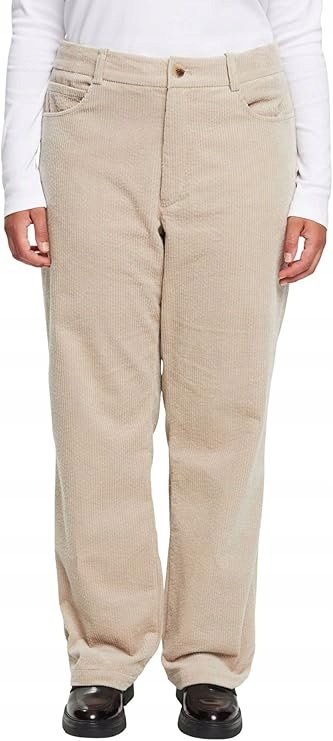 ESPRIT BEŻOWE SPODNIE Z WELUROWYMI ŻEBROWANIAMI PLUS SIZE 34/32 7BA