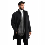 Płaszcze męskie - Męski płaszcz z wysokim kołnierzem czarny V2 OM-COWC-0120 S - miniaturka - grafika 1