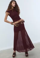 Spódnice - Stradivarius Koronkowa spódnica midi Fioletowy L - miniaturka - grafika 1