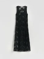 Swetry damskie - Reserved - Ażurowa sukienka midi - czarny - miniaturka - grafika 1