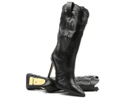 Botki damskie - Skórzane botki, kowbojki damskie na szpilce - CARINII B9360, czarne - Carinii - miniaturka - grafika 1