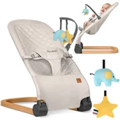 Leżaczki i huśtawki - Leżaczek bujaczek z zabawkami składany kołyska Nukido beżowy - miniaturka - grafika 1