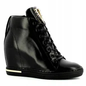 Botki damskie - Czarne sneakersy Carinii B8177-E50 skóra modne koturn r.38 - miniaturka - grafika 1