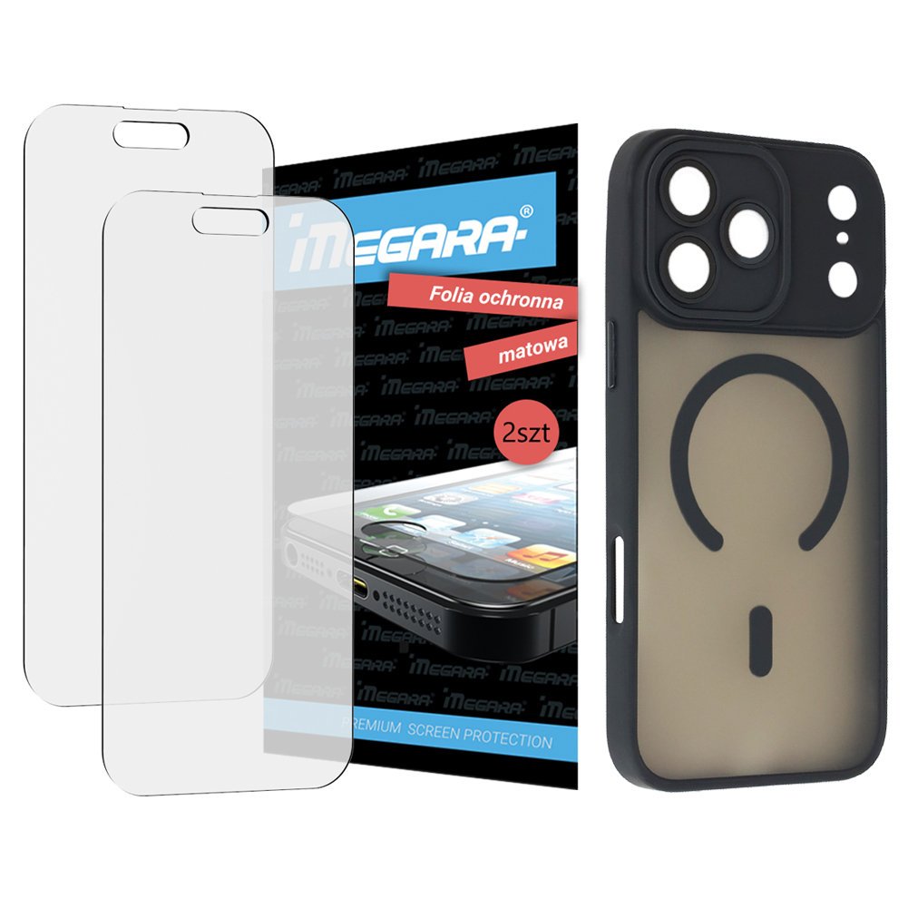 2x Folia ochronna do iPhone 17 Pro Max MATOWA + MagSafe ETUI czarne TPU