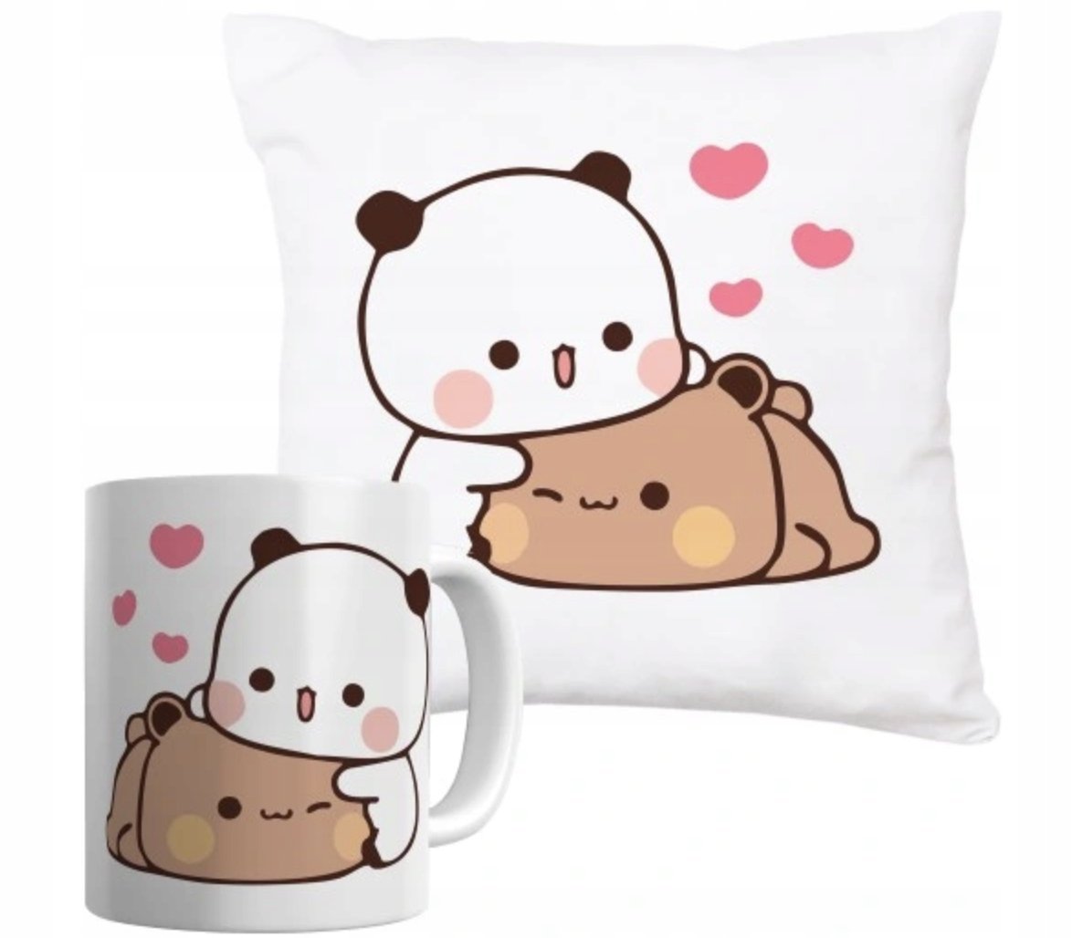 ZESTAW PODUSZKA + KUBEK PREZENT MISIE BUBU LOVE DUDU CUTE Misie Kotki #29