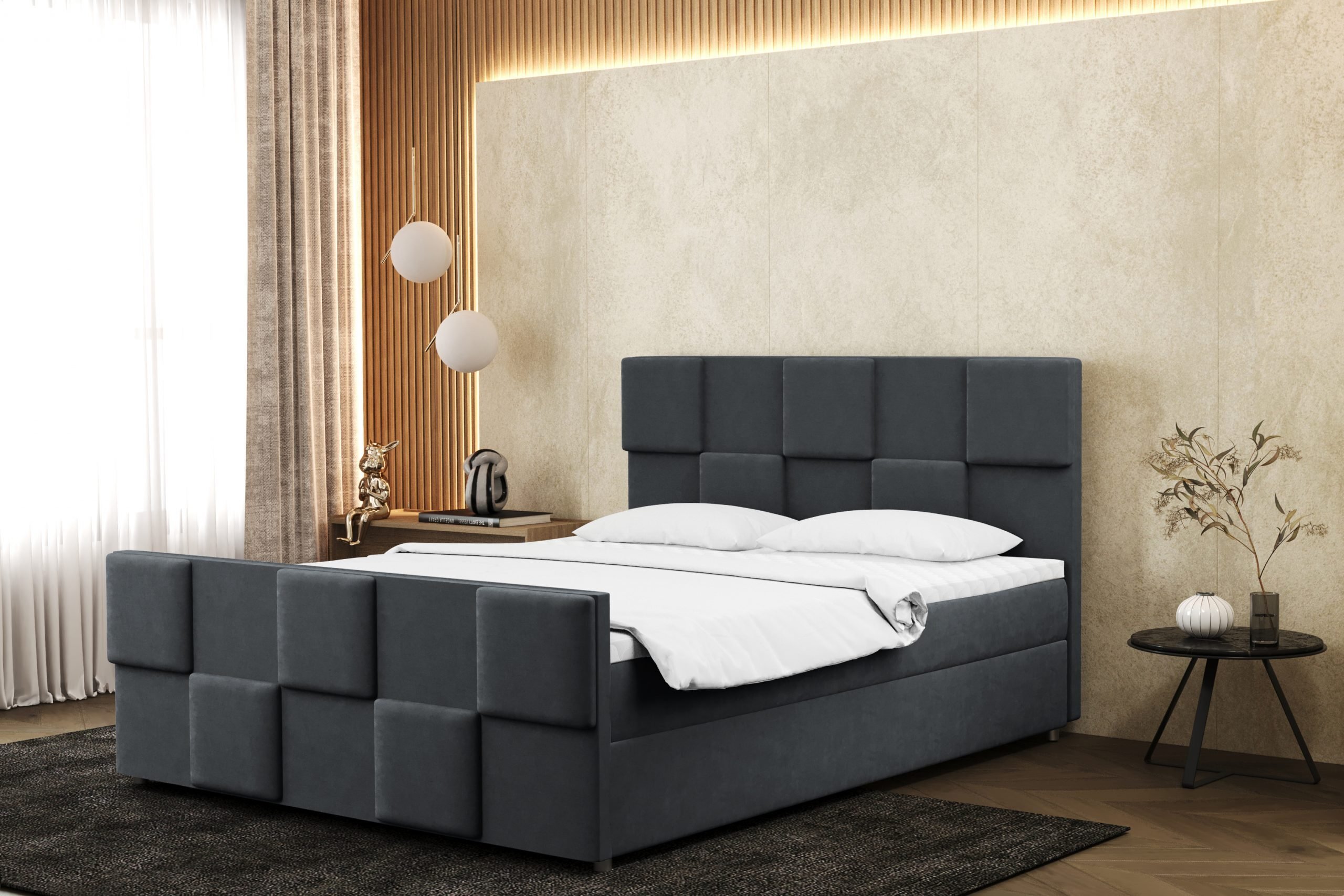 Łóżko skrzyniowe z nakładką na materac Zefir, wiele kolorów Antracyt 200x200 cm