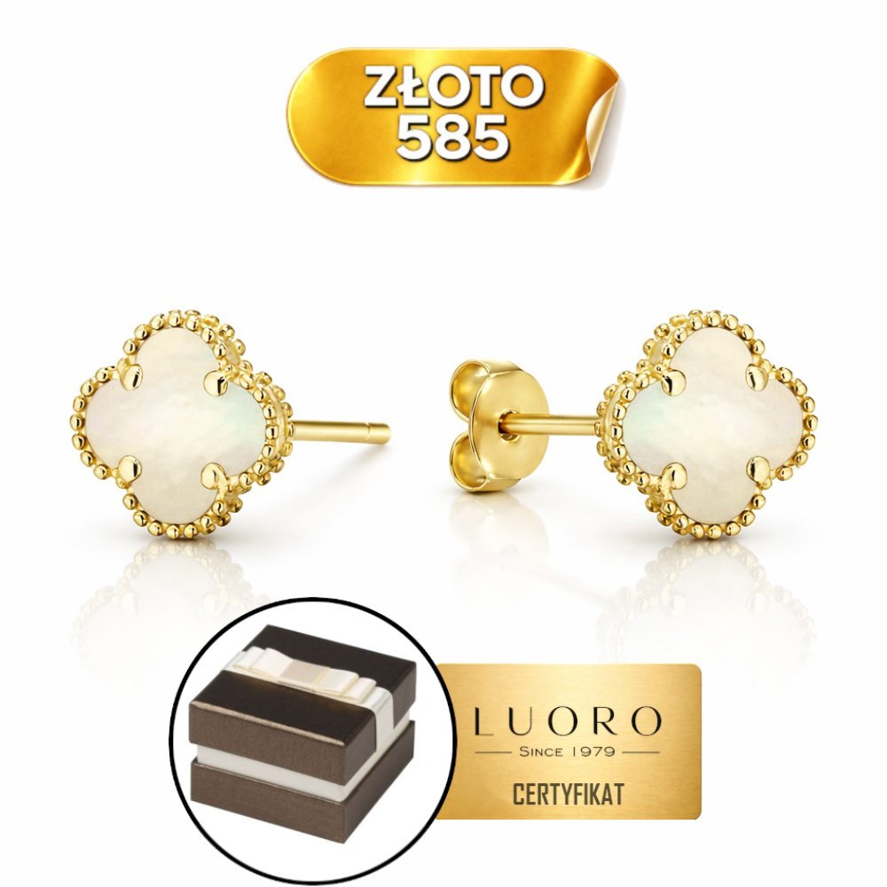 KOLCZYKI ZŁOTE 585 14K KONICZYNKI Z MASĄ PERŁOWĄ 10 MM SZTYFT