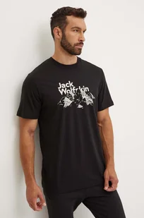 Jack Wolfskin t-shirt bawełniany Bergblick męski kolor czarny z nadrukiem A60070 - Koszulki męskie - miniaturka - grafika 1