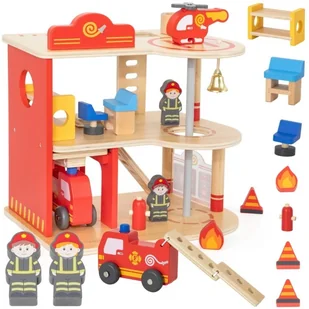 VIGA Drewniany Garaż Remiza Straży Pożarnej Zestaw 14 el - Zabawy w naśladowanie dorosłych - miniaturka - grafika 1
