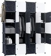Szafki na buty - YUENFONG System półek do garderoby DIY stojak na buty z drążkiem na ubrania, modułowa szafa kombinowana, oszczędzający miejsce system półek wtykowych, półka na książki Przenośna składana szafa z drzwiami (20 kostek, czarny + biały) - miniaturka - grafika 1