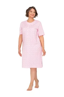 KOSZULA NOCNA DAMSKA 3XL KRÓTKI RĘKAW BAWEŁNIANA RÓŻOWA ROZPINANA LUŹNA - Bielizna nocna - miniaturka - grafika 1