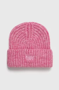 Superdry czapka z domieszką wełny kolor różowy z grubej dzianiny - Czapki damskie - miniaturka - grafika 1