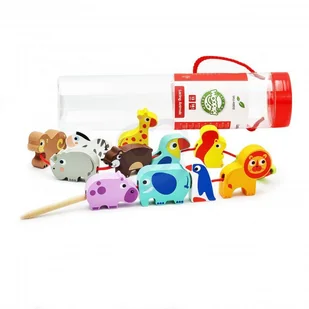 WOOPIE GREEN Drewniane Klocki do Nawlekania Zwierzęta Safari ZOO 13 el. - Zabawki zręcznościowe - miniaturka - grafika 12