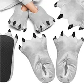 Kapcie damskie - KAPCIE SZARE BAMBOSZE CIEPŁE MILUTKIE ŁAPY PAZURY DAMSKIE MĘSKIE PANTOFLE S - miniaturka - grafika 1