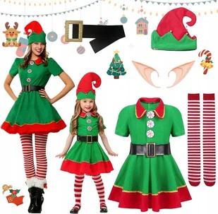 KOSTIUM ELFA PRZEBRANIE ELF ZESTAW AKCESORIÓW DLA KOBIET STRÓJ ŚWIĄTECZNY - Stroje karnawałowe - miniaturka - grafika 1