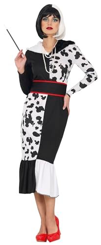 FIESTAS GUIRCA Kostium Lady Villain (36-38/S) - Sukienka i pasek - Kostiumy złoczyńców z lat 50. i retro na Halloween i imprezę kostiumową - idealny dla dorosłych kobiet - biały i czarny