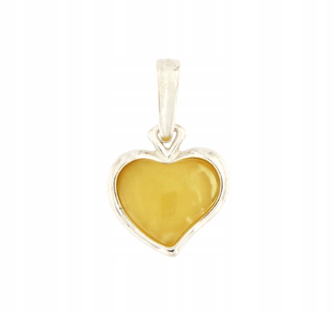 Srebrna zawieszka bursztynowe serce 925 - mały wisiorek mleczny