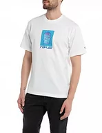 Koszulki męskie - Replay Męski T-shirt z krótkim rękawem, okrągły dekolt z nadrukiem z tyłu, biały (Natural White 011), XXL, Natural White 011, XXL - miniaturka - grafika 1