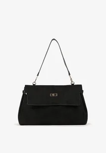 Czarna Elegancka Torebka Listonoszka na Ramię z Imitacji Zamszu Senesse - Torebki damskie - miniaturka - grafika 1