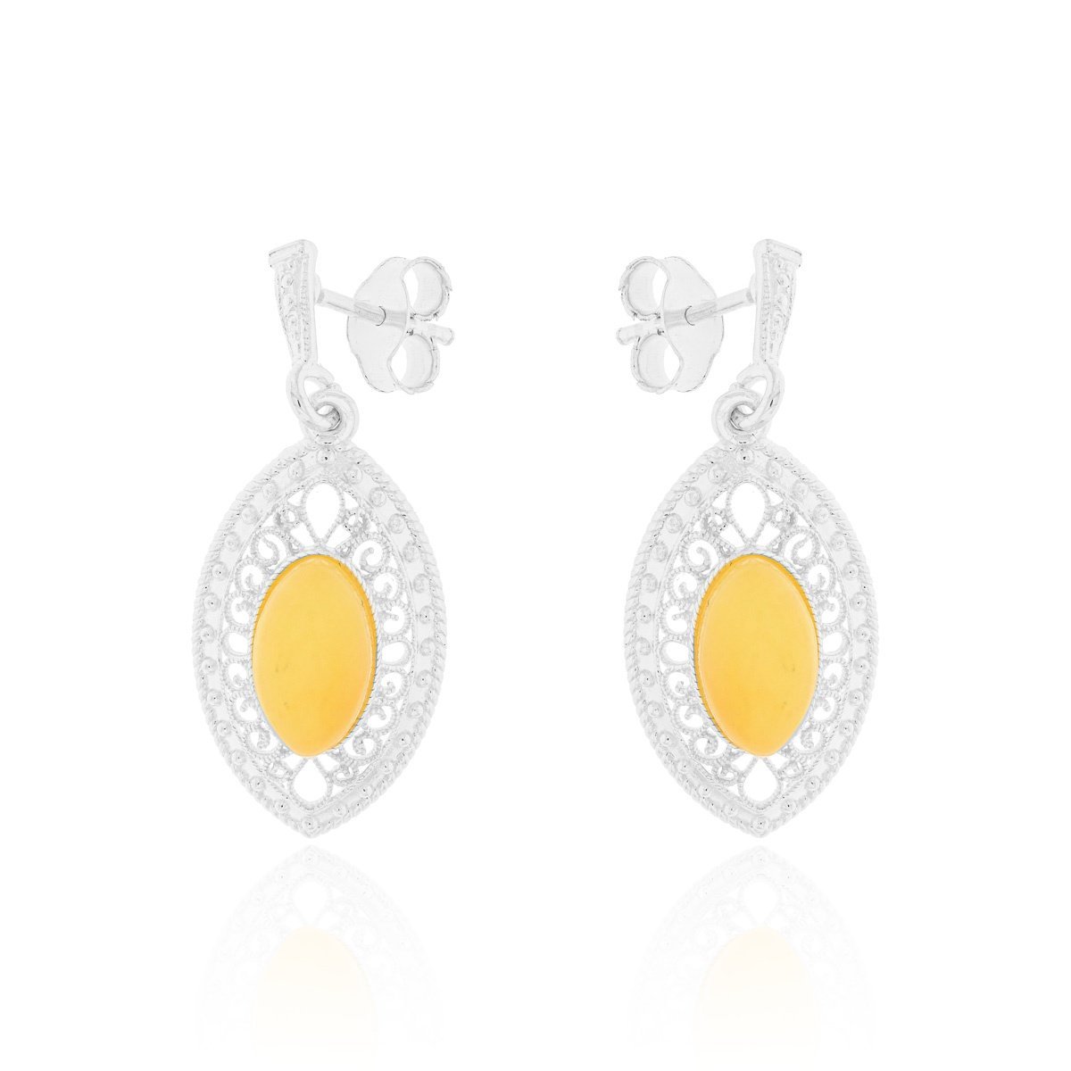 Srebrne kolczyki z bursztynem sztyfty pr. 925