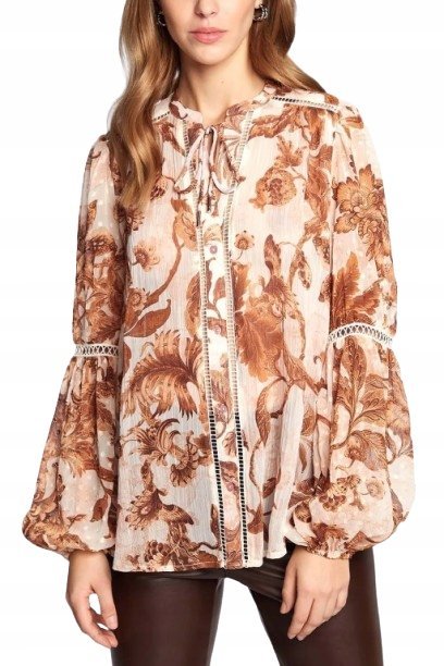 Guess Damska Brązowa Prześwitująca Wzorzysta Bluzka XS Gna