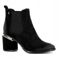 Botki damskie - Botki Carinii B5881-H20 czarne sk��ra zamszowa klocek eleganckie r.38 - miniaturka - grafika 1