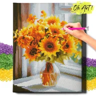 Zabawki kreatywne - HAFT DIAMENTOWY 5D z RAMĄ Słoneczniki na parapecie Diamond Painting Mozaika 40x50 Kwiaty Oh Art! - miniaturka - grafika 1