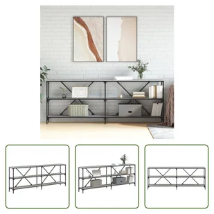 The Living Store Stół konsola szary Sonoma 200x30x75 cm materiał drewnopochodny i żelazo - Konsole i sekretarzyki - miniaturka - grafika 1