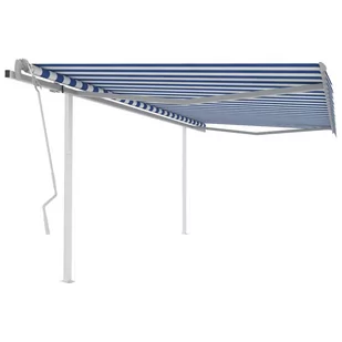 vidaXL vidaXL Ręcznie zwijana markiza z słupkami, 4,5x3,5 m, niebiesko-biała 8720286403600 - Markizy - miniaturka - grafika 1