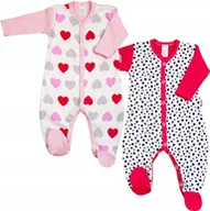 Pajacyki dla niemowląt - PAJAC pajacyk 2PAK r104 Serca Serduszka RÓŻ KLEKLE - miniaturka - grafika 1