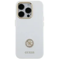 Etui i futerały do telefonów - Etui Guess Silicone Logo Strass 4G na iPhone 15 - białe - miniaturka - grafika 1
