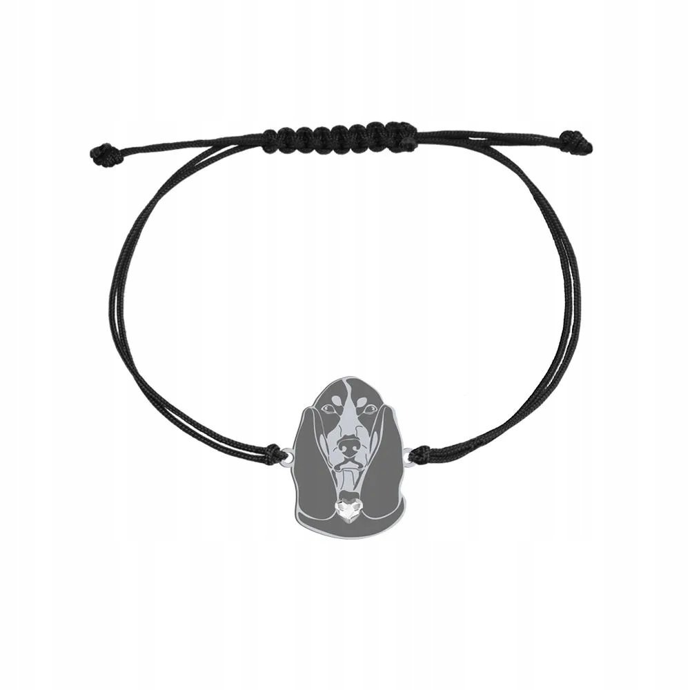 Bransoletka Srebrna z psem rasy Basset Gaskoński 925 sznurek Prezent GRAWER