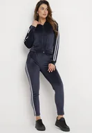 Dresy damskie - Granatowy Welurowy Komplet Dresowy 2-Częściowy z Lampasami Bluza i Spodnie Atiriv - miniaturka - grafika 1