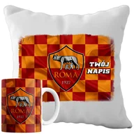 Gadżety dla niej i dla niego - Kubek Poduszka As Roma 330ml 40x40cm z Napisem Zestaw PIłkarski Napis - miniaturka - grafika 1