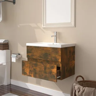 Lumarko Szafka z umywalką, przydymiony dąb, materiał drewnopochodny - Szafki łazienkowe - miniaturka - grafika 5