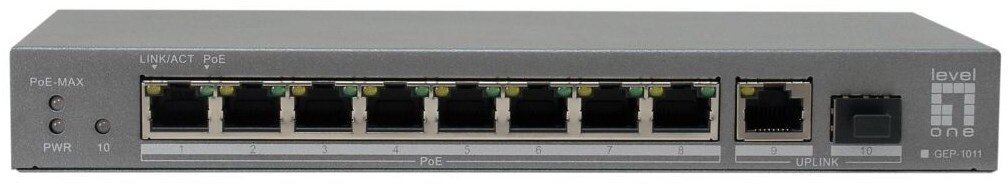 Switch LevelOne LevelOne PoE+Switch 8xGE PoE/1xGE/1xSFP 120W unmanag.Plastik GEP-1011