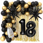 Balony i akcesoria - Ścianka zestaw balonów na 18 urodziny czarny 79szt urodzinowe czarno-złote - miniaturka - grafika 1