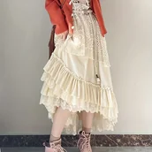 Spódnice - TEMU Sukienka A-Line z Koronkowym Wykończeniem dla Kobiet - Asymetryczny Doł, Rozkloszowana Sukienka o Średniej Długości z Warstwową Spódnicą, - miniaturka - grafika 1