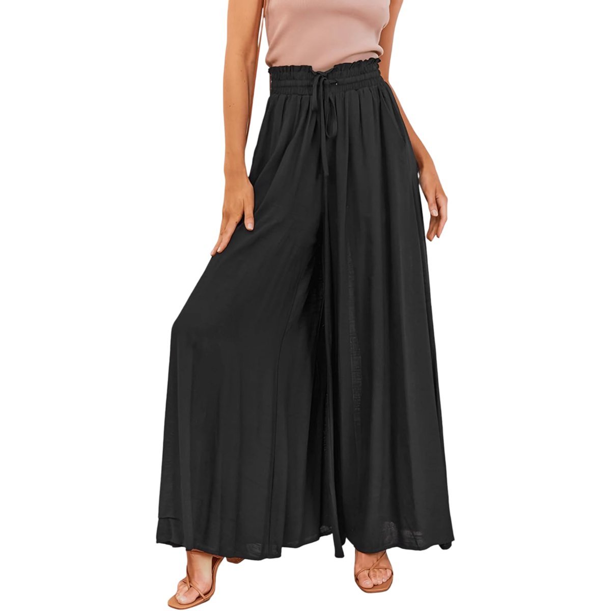 Damskie Spodnie Szerokie Luźne Wysoki Stan Casual Eleganckie Czarne XL