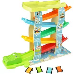 Drewniany Parking tor zjeżdżalnia dla samochodów autka 4x - Zabawki interaktywne dla dzieci - miniaturka - grafika 1