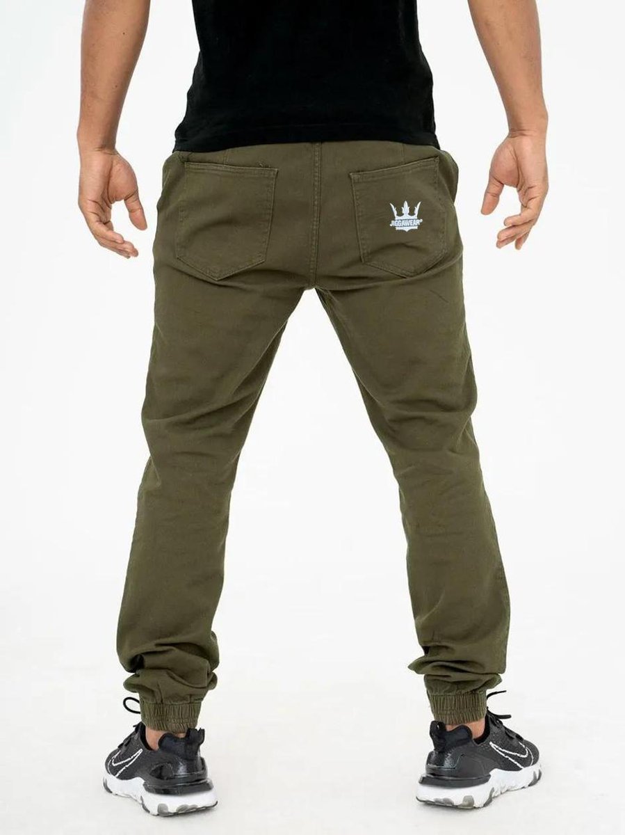 Spodnie Materiałowe Jogger Ze Ściągaczem Jigga Crown Oliwkowe / Białe M