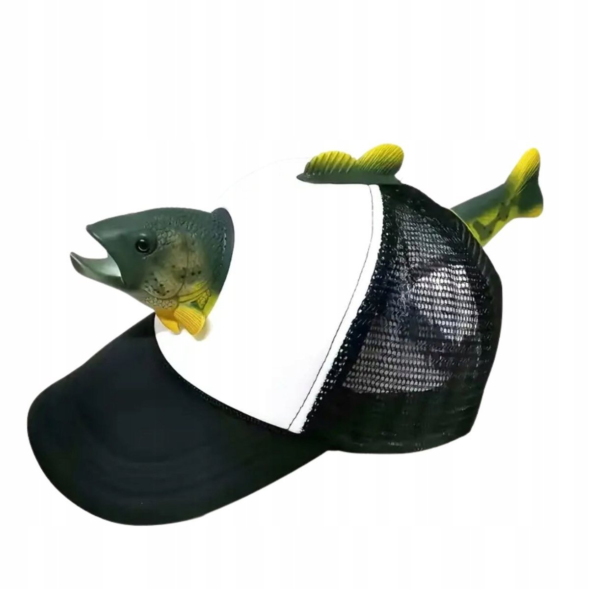 Czapka z Daszkiem Śmieszna Wędkarska z Rybą 3D Bejsbolowa z Siateczką